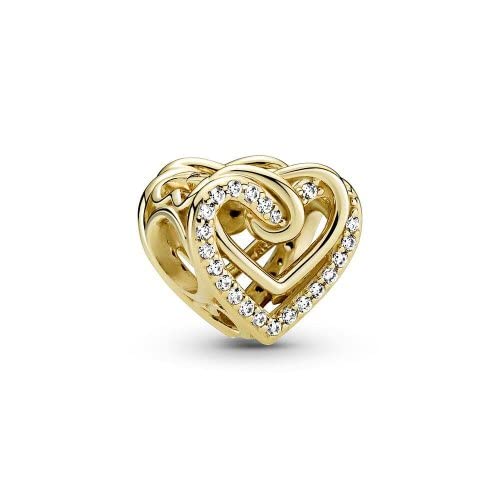 Pandora Błyszczące splecione serca zawieszka charms z 14-karatowego złotego stopu metalu z cyrkonią sześcienną, 769270C01, one size, Srebro szterlingowe, cyrkonia