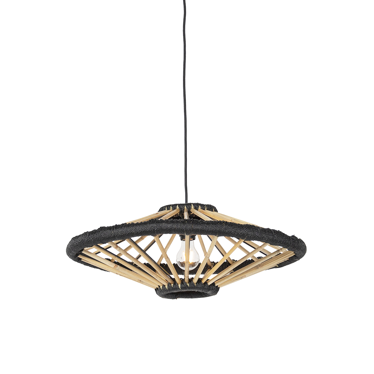 QAZQA Orientalna lampa wisząca bambusowa z czarnym 60 cm - Evalin