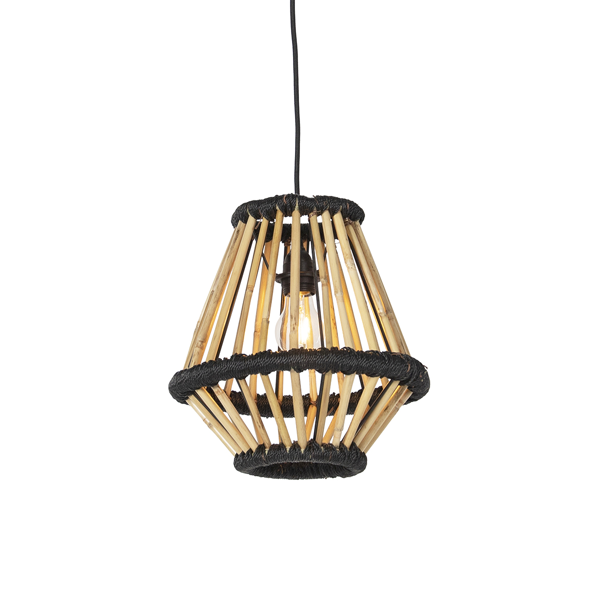 QAZQA Orientalna lampa wisząca bambusowa z czarnym 32 cm - Evalin