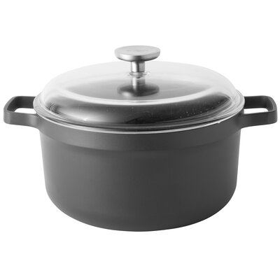 BergHOFF Gem garnek do gotowania z pokrywką szklaną, powłoka zapobiegająca przywieraniu, przeznaczony do płyt indukcyjnych, 24 cm, czarna 2307310
