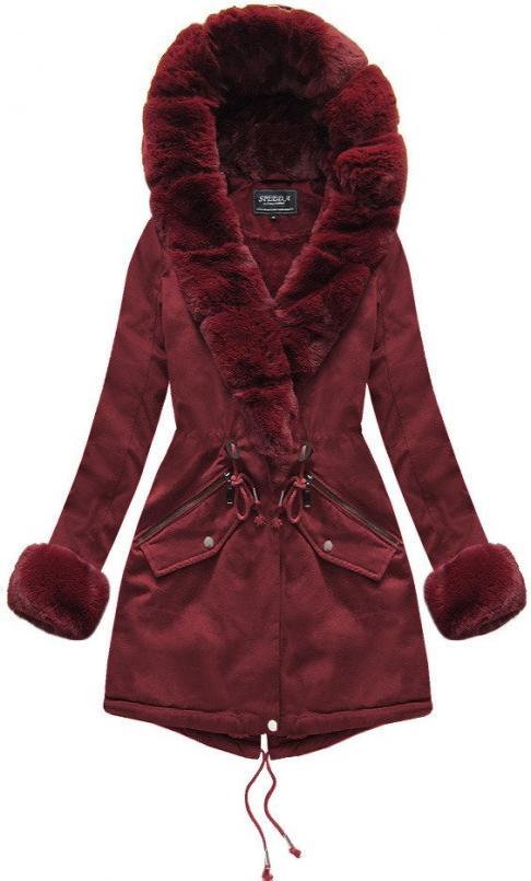 BAWEŁNIANA DAMSKA PARKA ZIMOWA Z FUTREM BORDOWA (XW801-3X) - SPEED.A