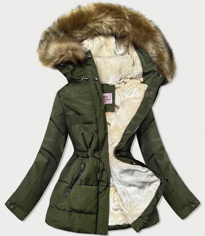 DAMSKA PARKA ZIMOWA NA MISIU KHAKI / BRĄZ (W560) - MHM