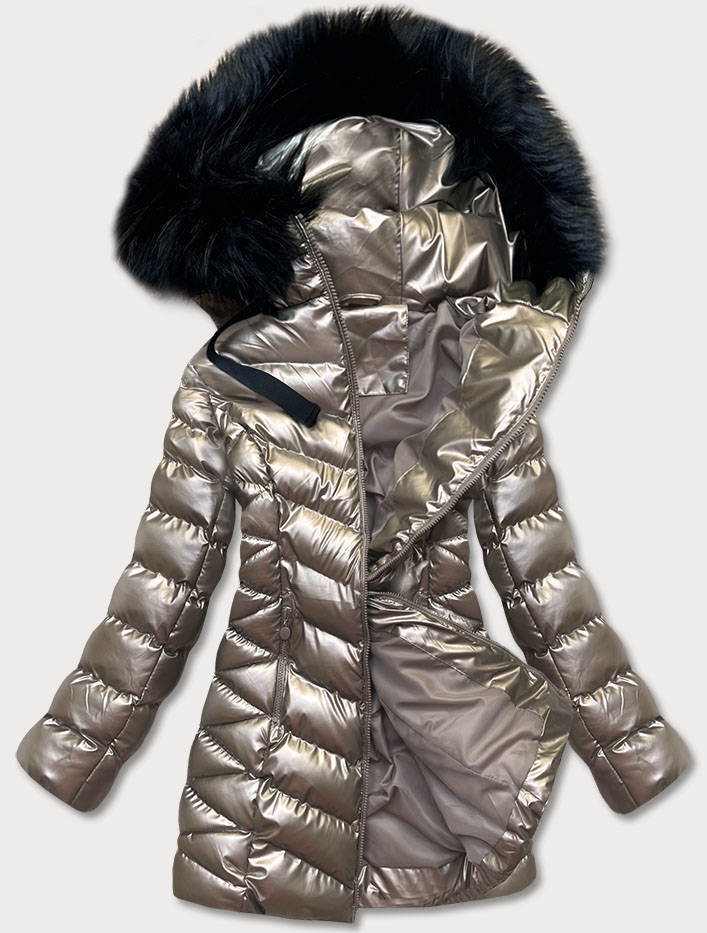 METALICZNA ZIMOWA KURTKA DAMSKA ZŁOTA (5M778-403) - J.STYLE