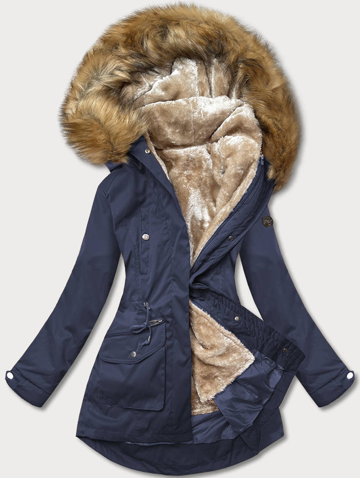 PIKOWANA PARKA ZIMOWA DAMSKA GRANAT-BEŻ (M-21356) - LHD
