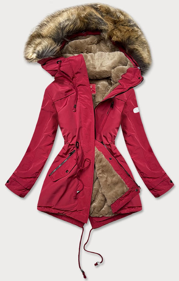 PARKA DAMSKA Z FUTRZANĄ PODSZEWKĄ CZERWONA (M-21207) - LHD
