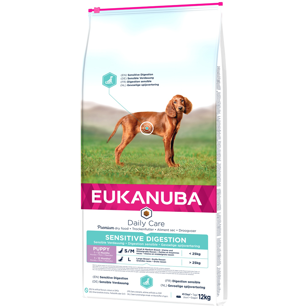 Eukanuba Puppy Sensitive Digestion, kurczak z indykiem - 12 kg