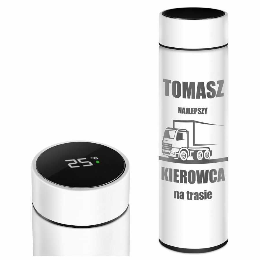 Kubek termiczny termos biały z wyświetlaczem LED z grawerem dla k