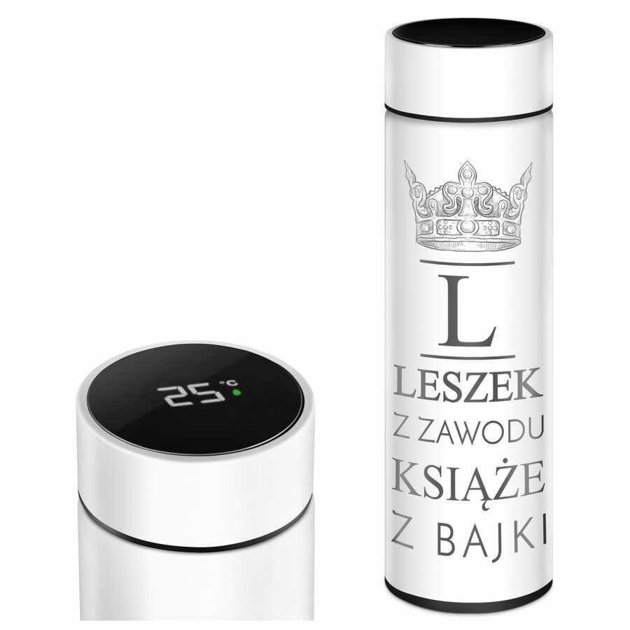 Kubek termiczny termos biały z wyświetlaczem LED z grawerem dla n