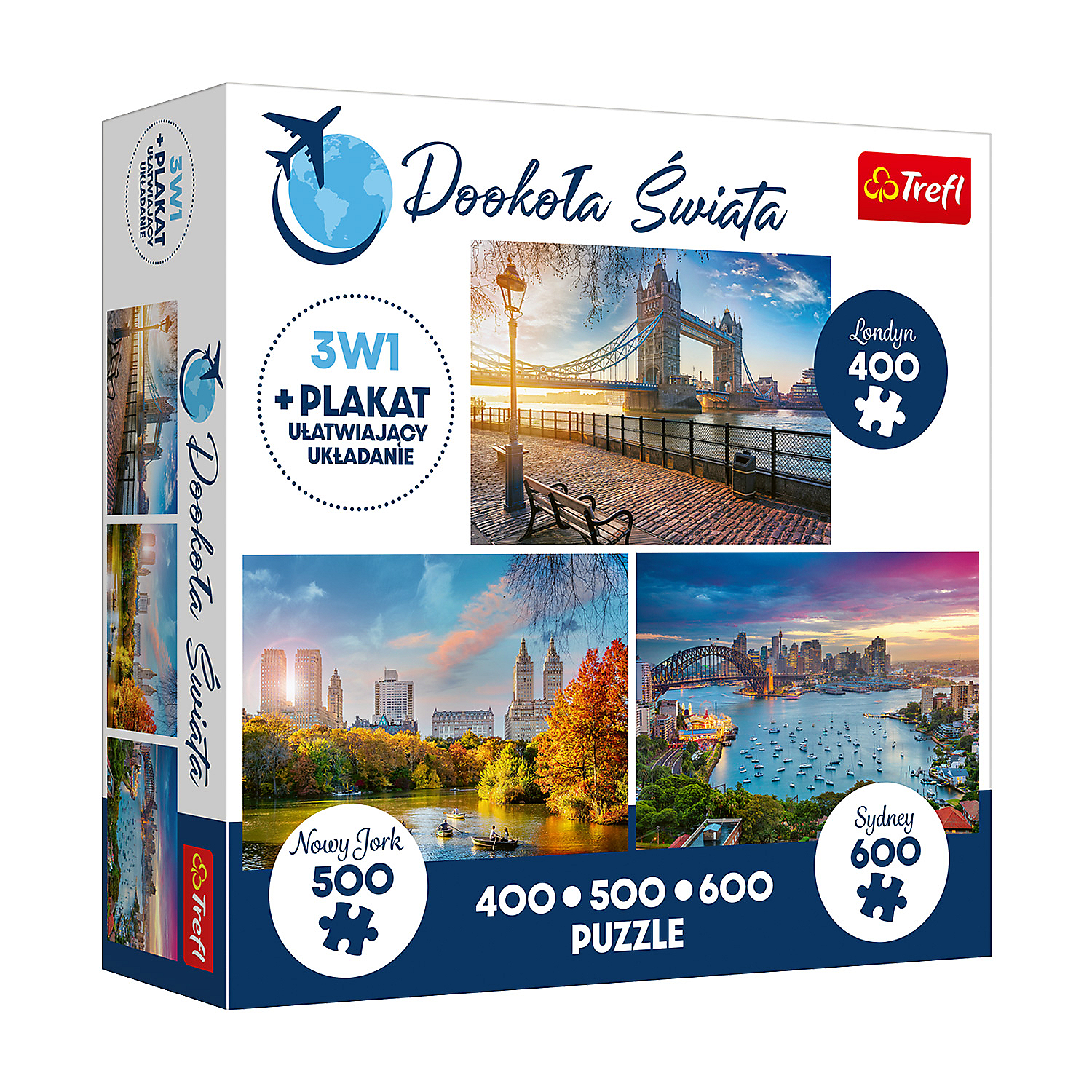 Puzzle 3w1 Dookoła Świata, 400, 500 i 600, Londyn, NYC, Sydney