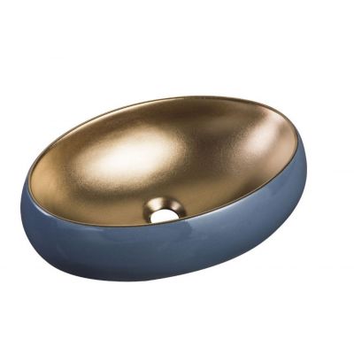 Uptrend Celia umywalka 48.5x34.5 cm nablatowa półokrągła oceaniczno/złoty mat TR-T329