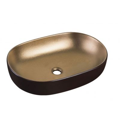 Uptrend Celia umywalka 60.0x42.0 cm nablatowa półokrągła czarno/złoty mat TR-T325