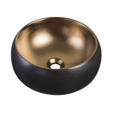 Uptrend Celia umywalka 41x41 cm nablatowa okrągła czarno/złoty mat TR-T299