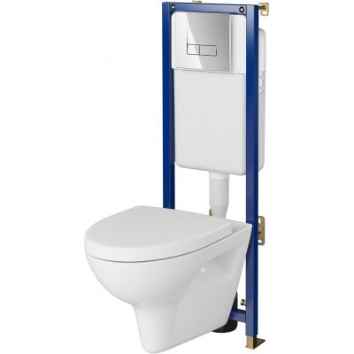Zestaw Cersanit Parva SET B620 miska WC CleanOn wisząca z deską wolnoopadającą i stelaż podtynkowy Tech Line Base z przyciskiem