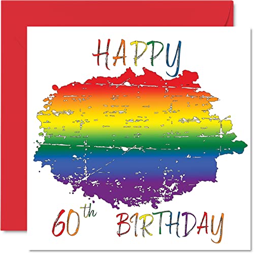 Karty na 60. urodziny LGBT dla partnera - Happy 60th Birthday - LGBT kartka z okazji sześcióstej urodzin dla partnera od dziewczyny chłopaka, 145 mm x 145 mm Gay Pride LGBT prezenty okolicznościowe