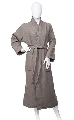 Superior 100% bawełniany szlafrok z podszewką z frotte i kołnierzem szalikowym, ponadwymiarowy unisex szlafroki kąpielowe hotelowe i spa dla kobiet i mężczyzn - mały, węgiel drzewny