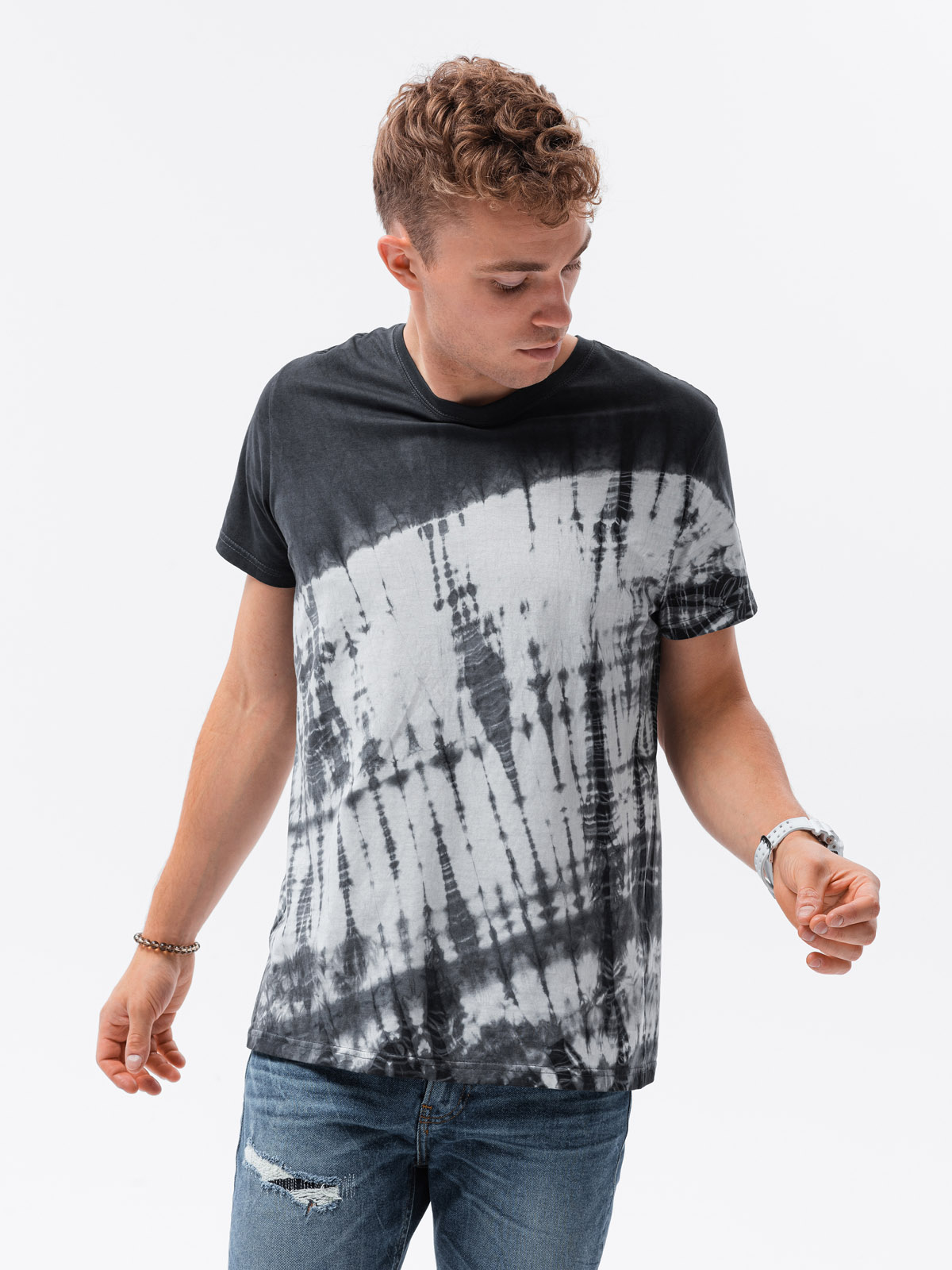 T-shirt męski bawełniany TIE DYE - grafitowy V1 S1617