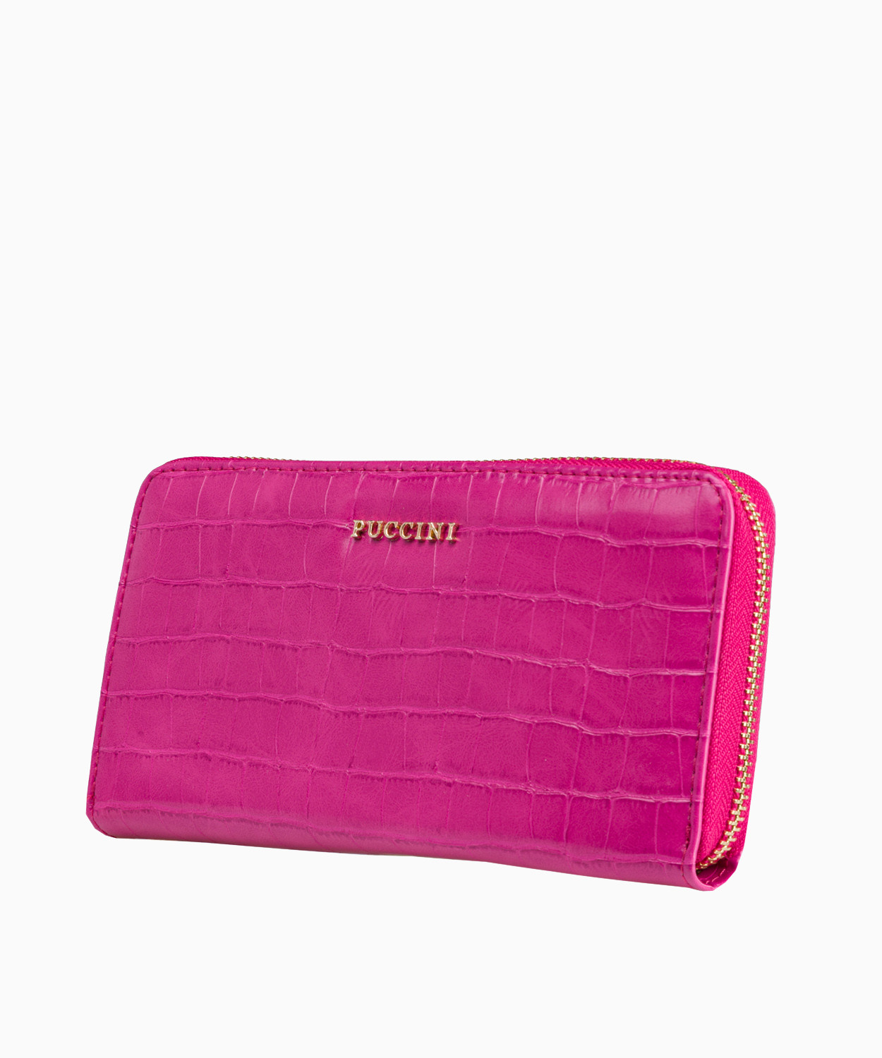 PUCCINI Duży różowy portfel damski o fakturze croco