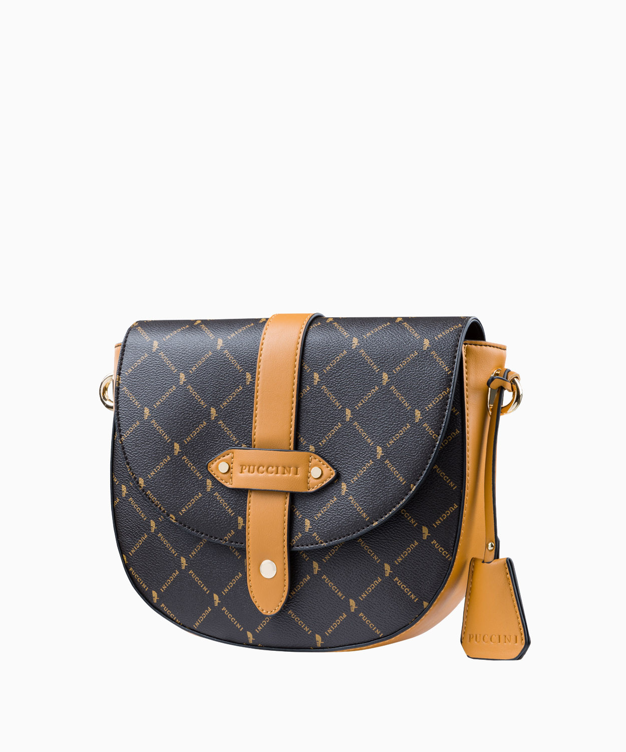 PUCCINI Logowana torebka damska listonoszka w kształcie podkowy