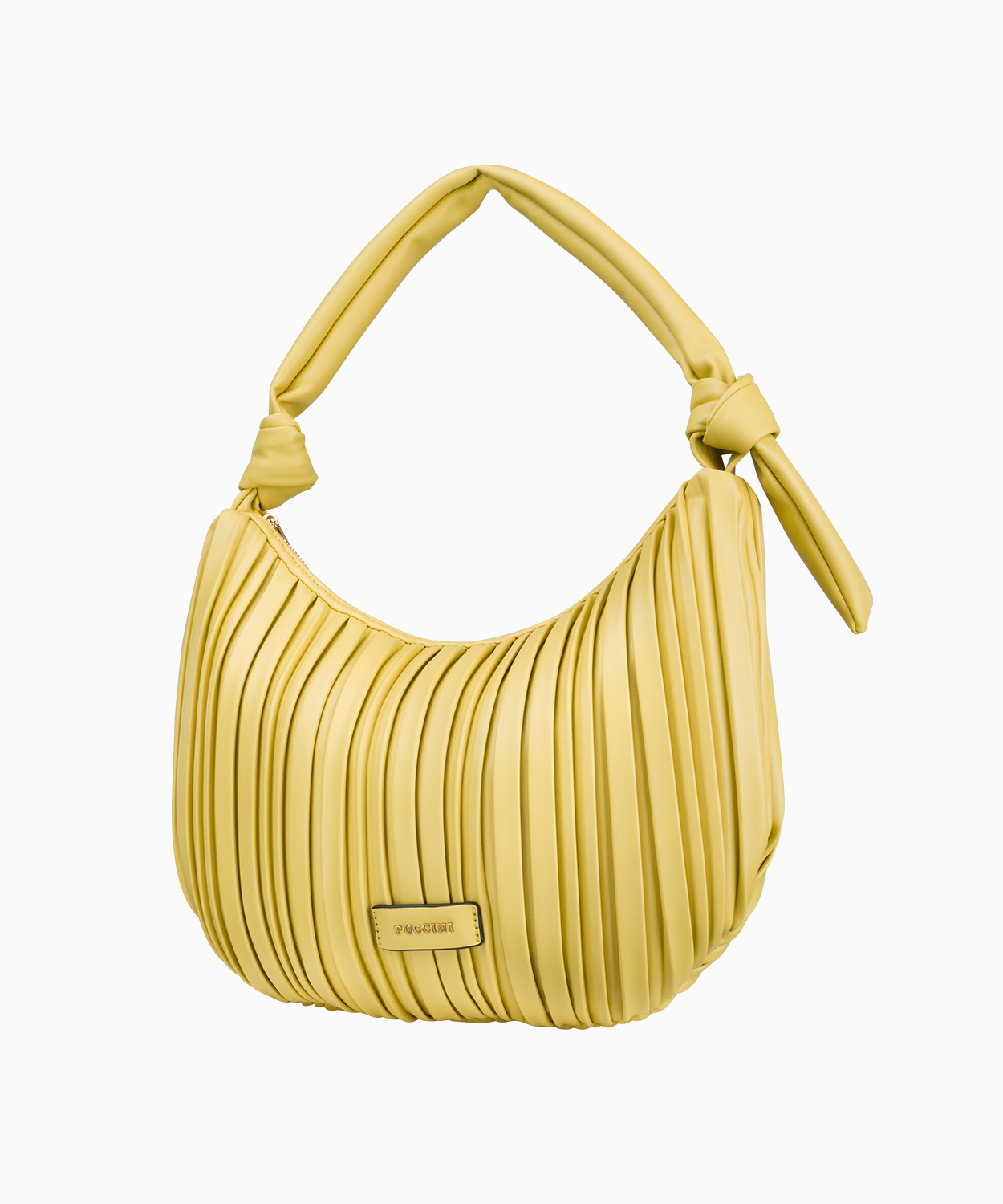 PUCCINI Żółta torebka damska z plisami i wiązanym uchwytem