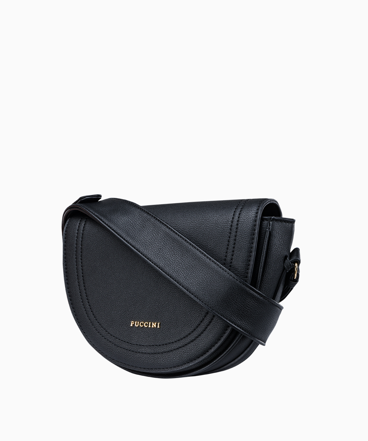 PUCCINI Czarna torebka damska crossbody w kształcie półksiężyca