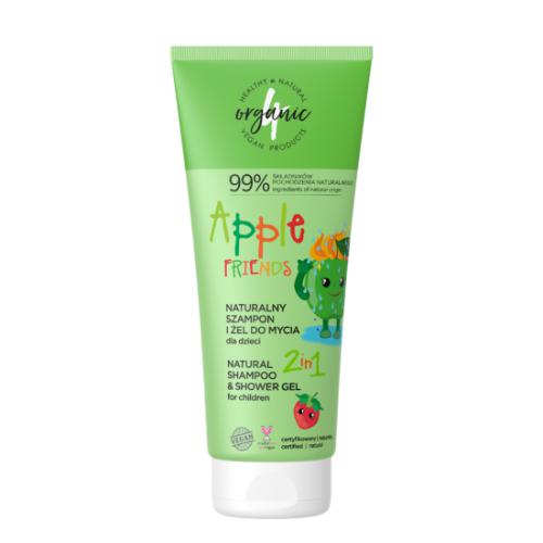 4ORGANIC Apple Friends - Naturalny szampon i żel do mycia dla dzieci 2w1, 200ml