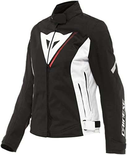 Dainese Veloce Damska kurtka D-Dry, wodoodporna i termiczna kurtka motocyklowa, damska, czarny/biały/lawa-czerwona, 44