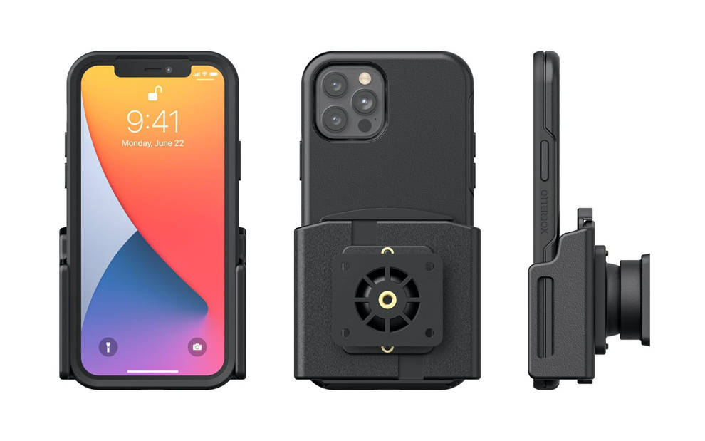 Brodit Uchwyt uniwersalny regulowany do Apple iPhone 14 Pro bez futerału oraz w futerale lub etui o wymiarach: 70-83 mm (szer.), 6-10 mm (grubość).