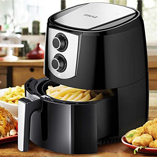 Bakaji Frytkownica na gorące powietrze bezolejowa Airfryer 4,4 l frytkownica na gorące powietrze piecze naturalnie i zdrowo, moc 1400 W z timerem 30 min i regulacją temperatury do 200°