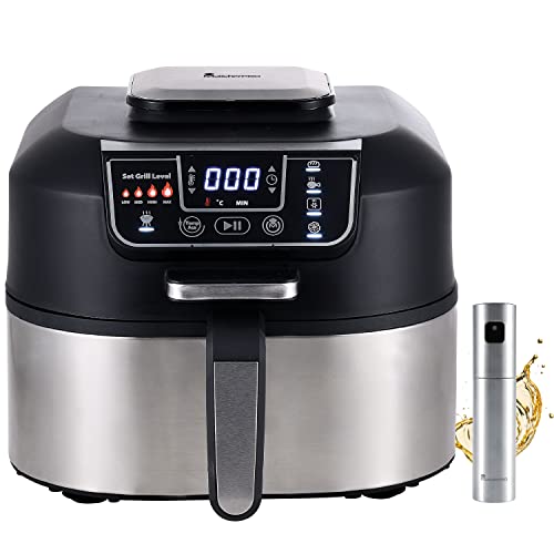 MasterPro Smokeless Grill | 1760W elektryczny zestaw do grillowania i spray opryskiwacz oleju | 5 funkcji | Frytkownica powietrza | Frytkownica bez oleju, piekarnik i odwadniacz żywności