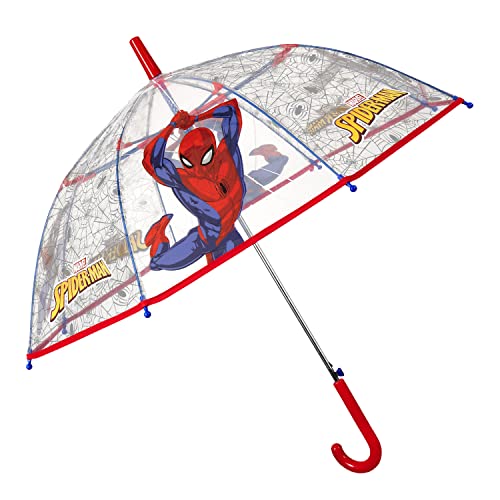 Spiderman Parasol dla Dzieci, Przezroczysty, Wiatroszczelny, Parasol na Kiju z Automatycznym Otwieraniem i Mocnym Stelażem z Włókna Szklanego, Średnica ok. 74 cm