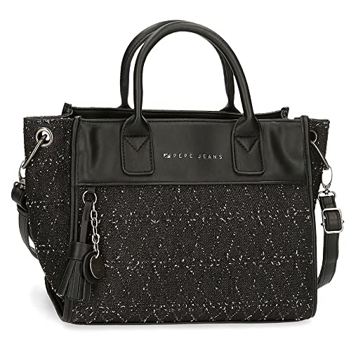 Pepe Jeans Daila Torba listonoszka, czarna, 29 x 22 x 14,5 cm, bawełna, poliester i PU, czarny/biały, torba na ramię, czarny/biały, Torba na ramię