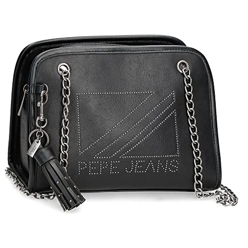 Pepe Jeans Donna Średnia czarna torba na ramię 24 x 17,5 x 12 cm, skóra syntetyczna, czarno-biała, średnia torba na ramię, czarny/biały, Średnia torba na ramię