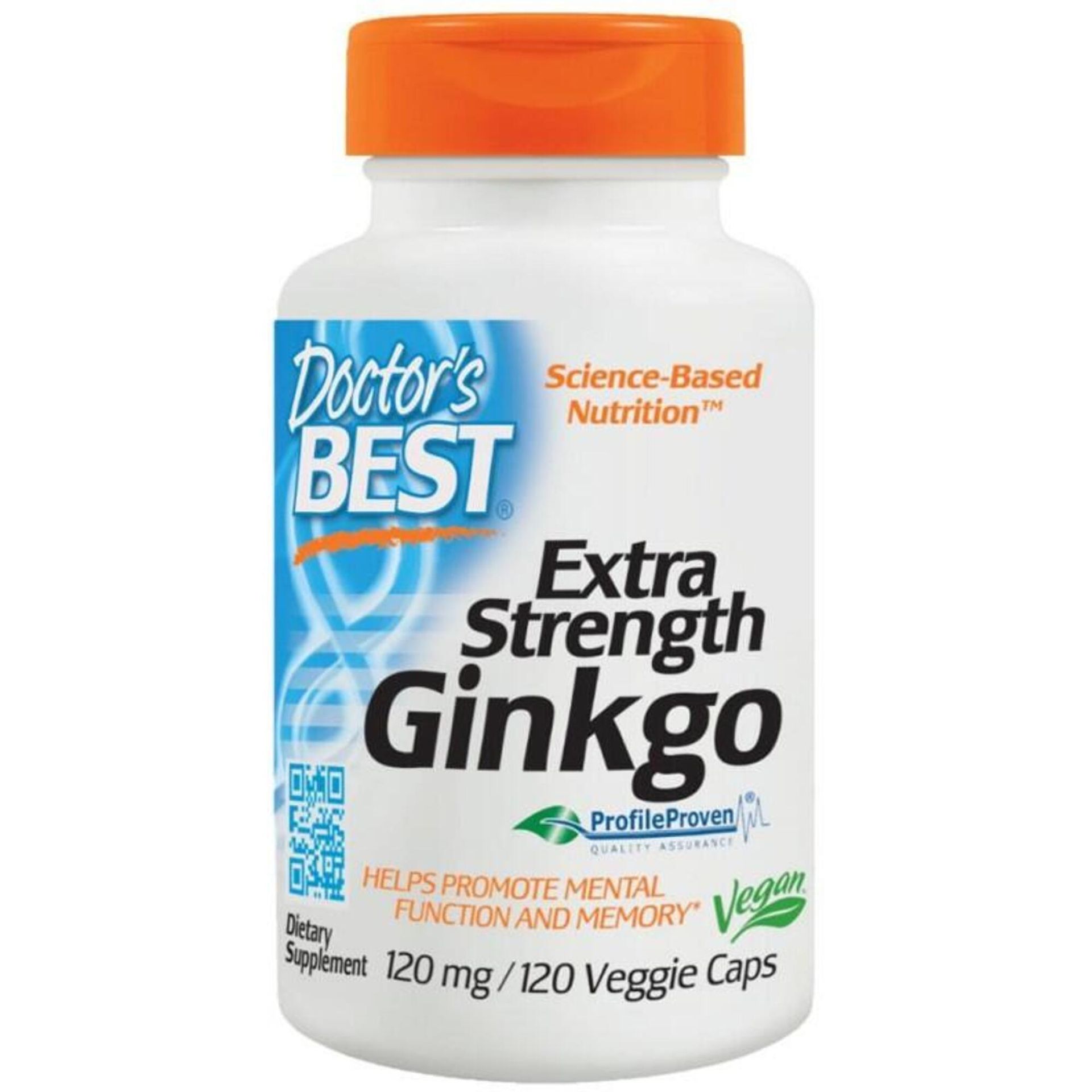 Doctor's Best - Gingko Biloba, Ekstra Moc, Miłorząb Dwuklapowy, 120mg, 120 vkaps