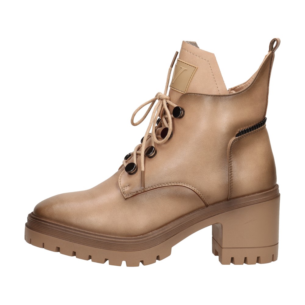 Beżowe botki damskie na obcasie, workery VINCEZA 10813 PU - Vinceza