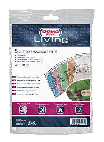 Domopak Living 918045 Etui Swetry i Bluzy, Polietylen, 43 x 50 cm, 5 jednostek, Przezroczysty