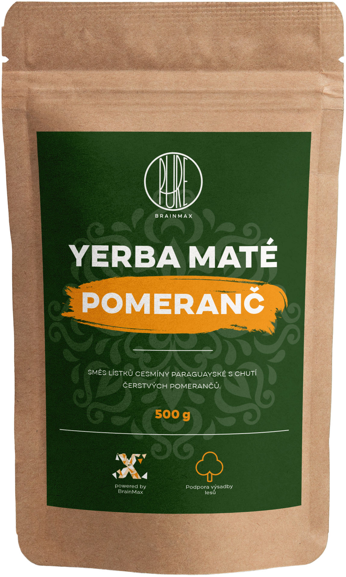 BrainMax Pure® Yerba Mate, Pomarańcza, 500 g