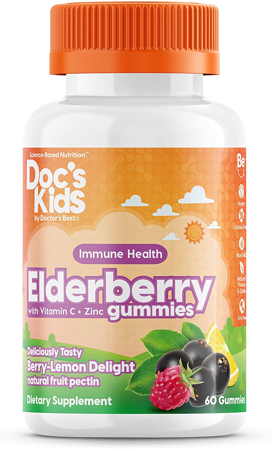 Żelki Doctor's Best Children's Elderberry, Bezinka z witaminą C i cynkiem (wspomaganie odporności dla dzieci), 60 żelków