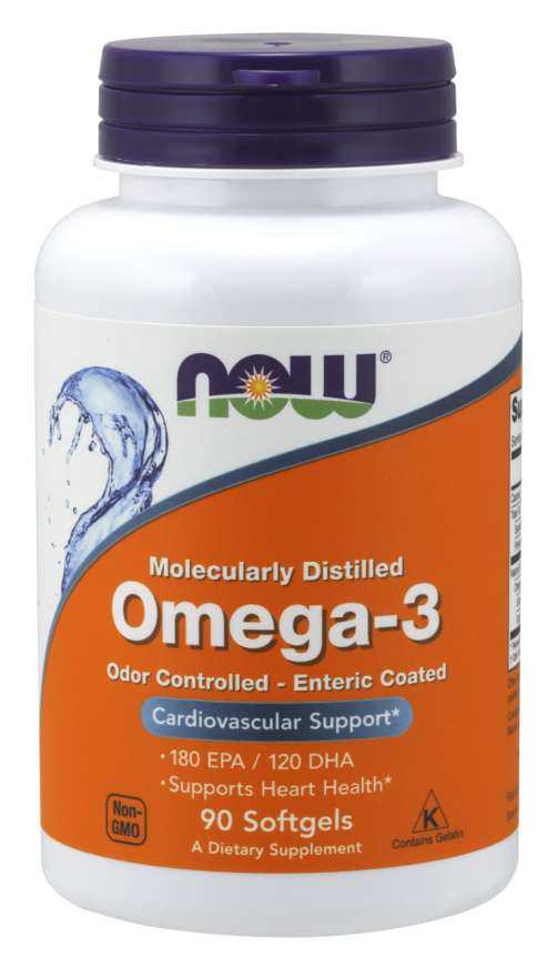 Now® Foods NOW Omega-3, kapsułki molekularnie destylowane i dojelitowe, kapsułki softgel 90