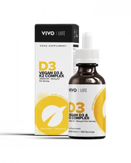 Vivo Life Vegan D3 & K2 Complex 2000 IU (witamina D3 2000 IU & K2 25 mcg - wegańska), 50 ml