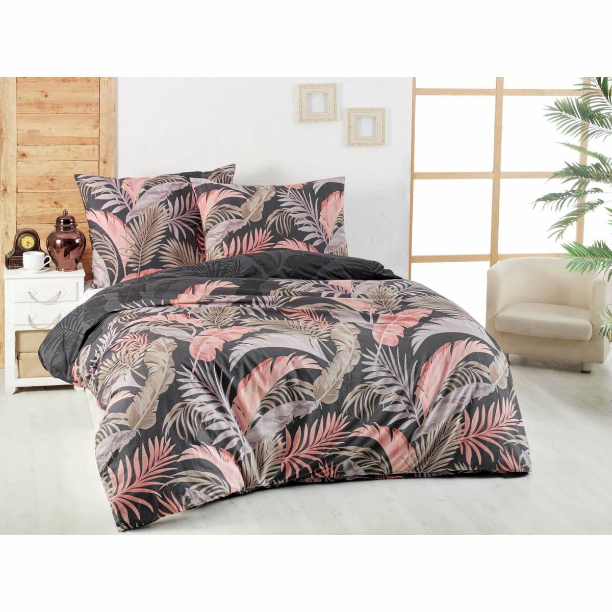 Kvalitex Pościel bawełniana Delux Palma szary, 220 x 200 cm, 2 szt. 70 x 90 cm, 220 x 200 cm, 2 szt. 70 x 90 cm