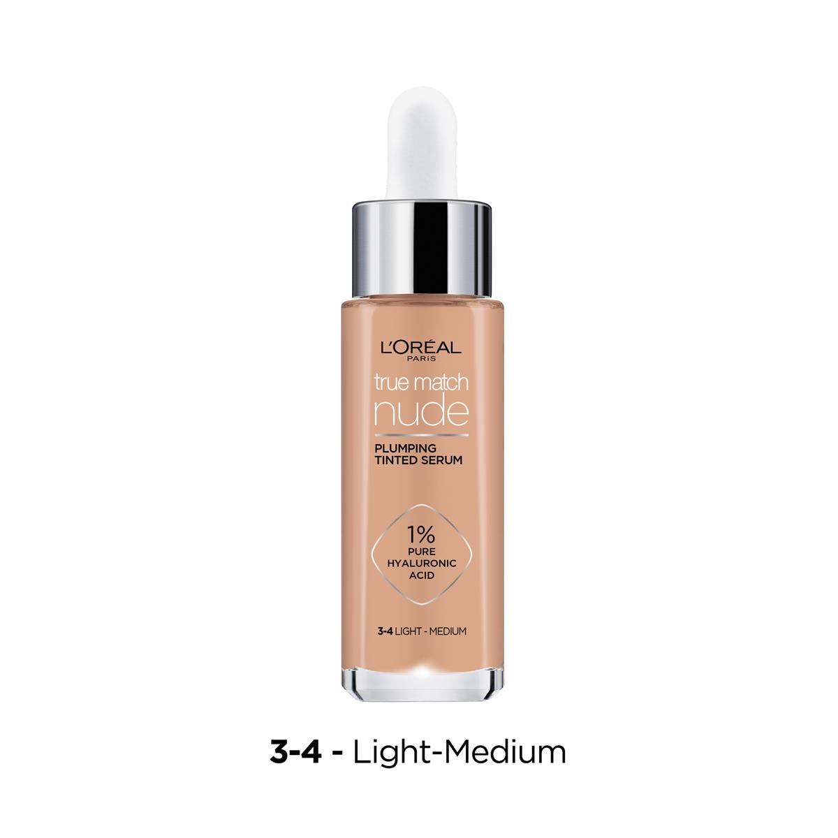 L'Oreal Paris L'OREAL True Match Serum Nude Plumping Tinted Serum 3-4 Light Medium 30ml 108465-uniw