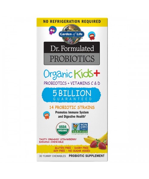 Garden of life Dr. Sformułowane Organiczne Probiotyki - Dla Dzieci - Truskawka i Banan 30 Kapsułek
