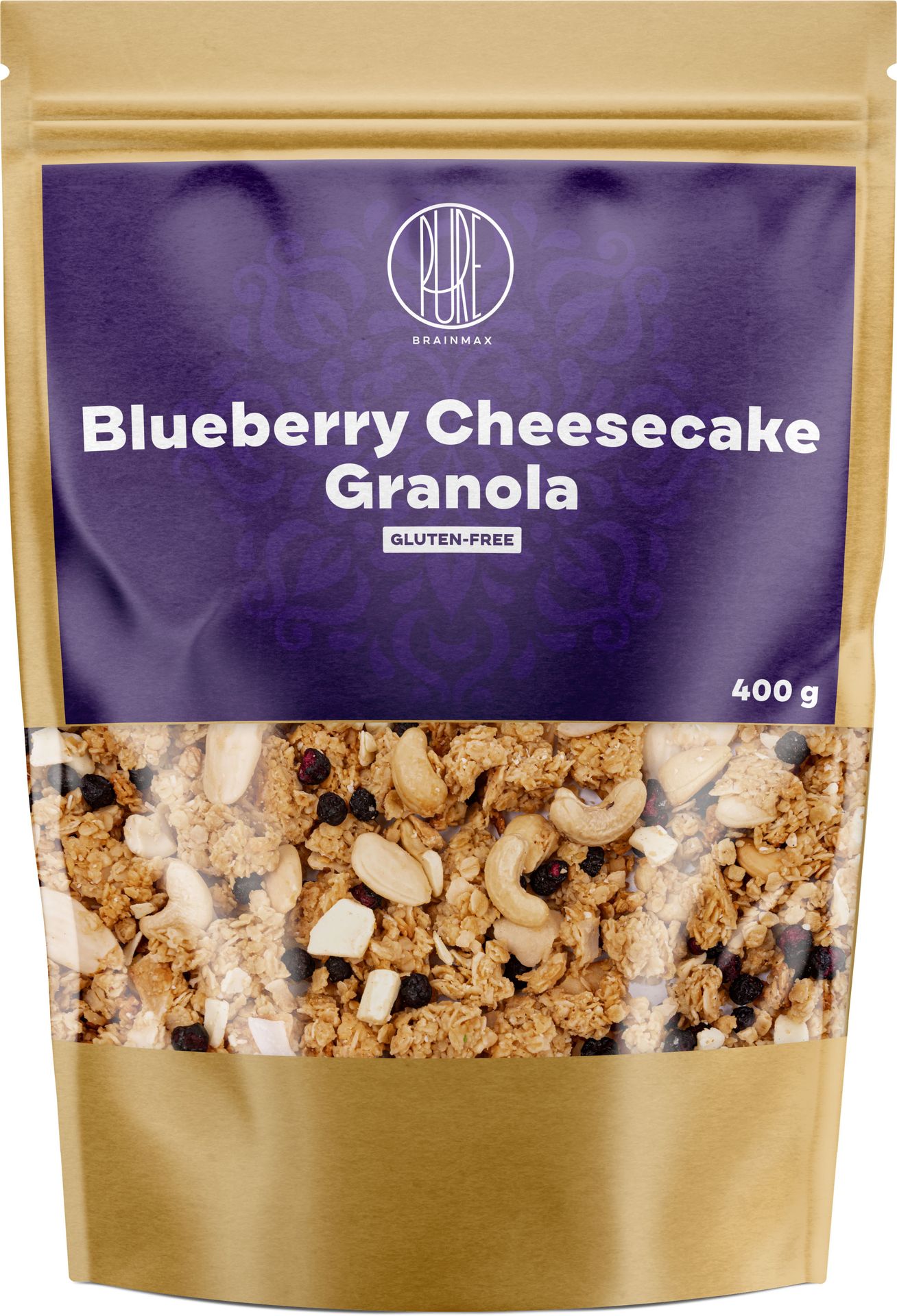 BrainMax Pure Blueberry Cheesecake Granola, Jagody i Biała Czekolada, 400 g