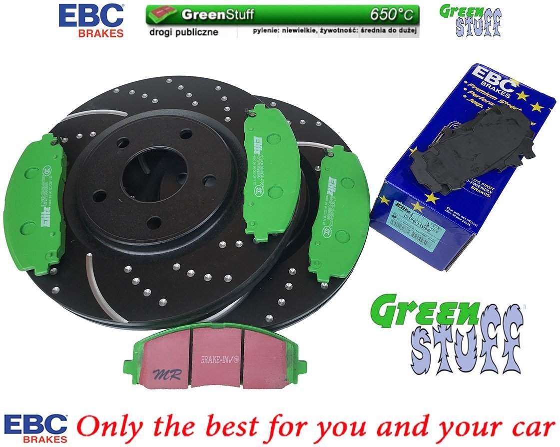 Przednie klocki GreenStuff + NAWIERCANE NACINANE tarcze hamulcowe 330mm EBC seria GD Dodge Caravan 2012-