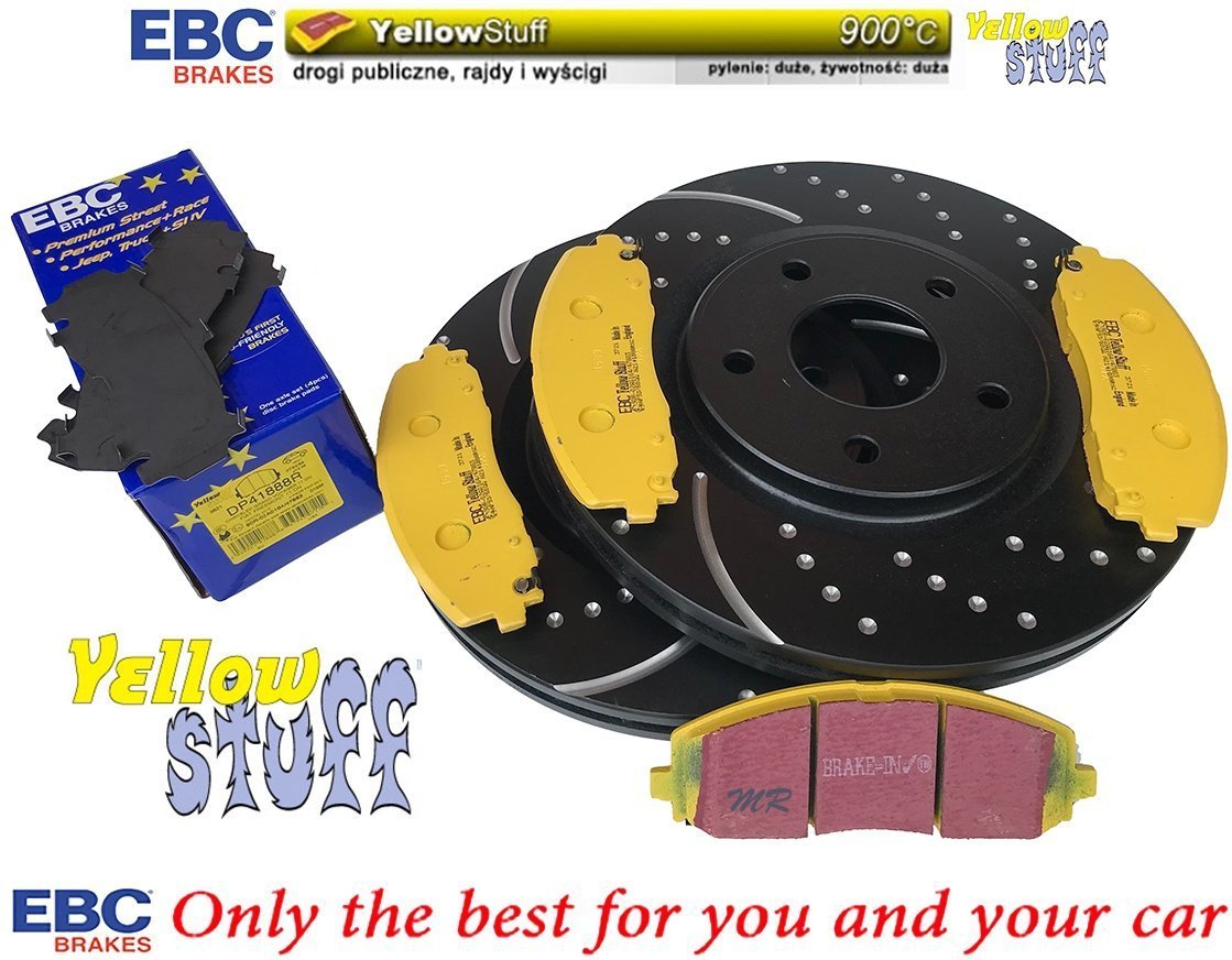 Przednie klocki YellowStuff + NAWIERCANE NACINANE tarcze hamulcowe 330mm EBC seria GD Volkswagen Routan 2012-