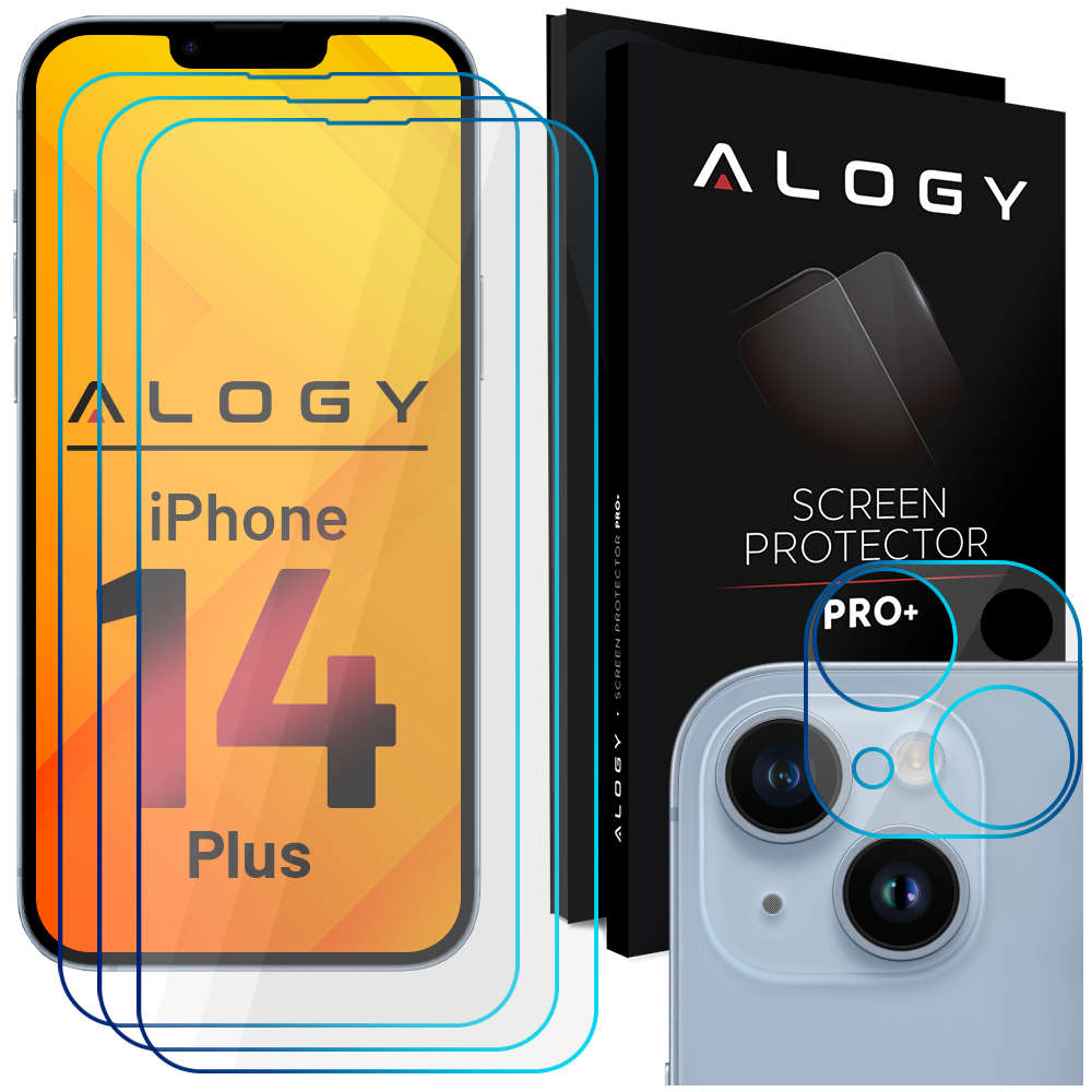 Alogy Glass Pack 3x Szkło hartowane na ekran 9h + Szkło na obiektyw do Apple iPhone 14 Plus