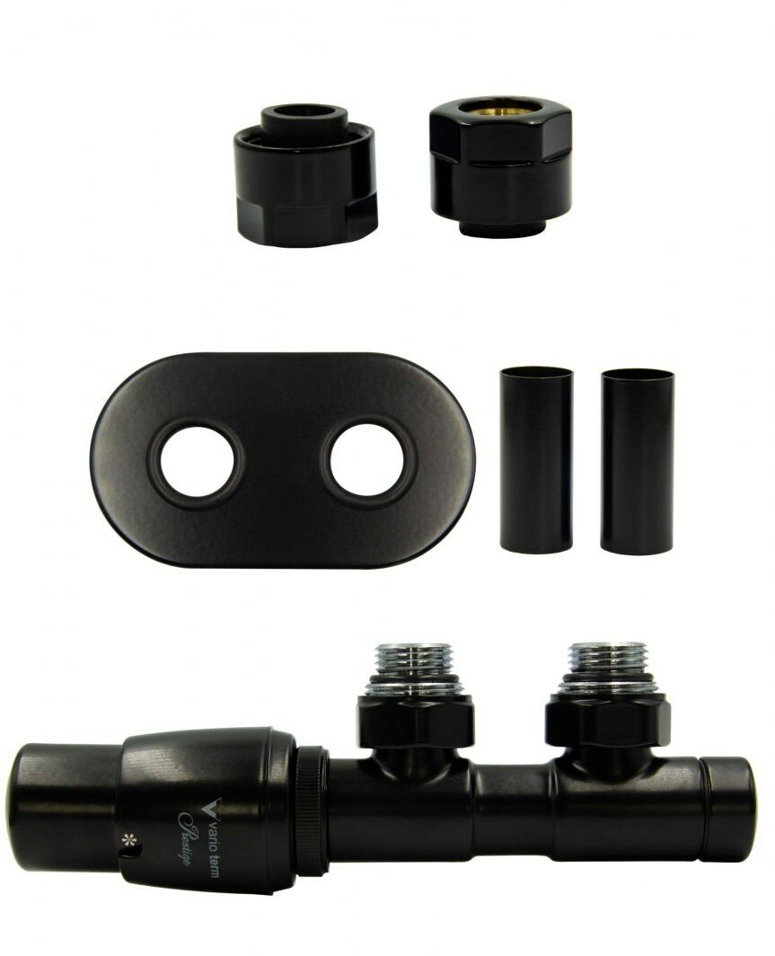 Zawór termostatyczny 50mm TWINS czarny mat lewy Cu All in One