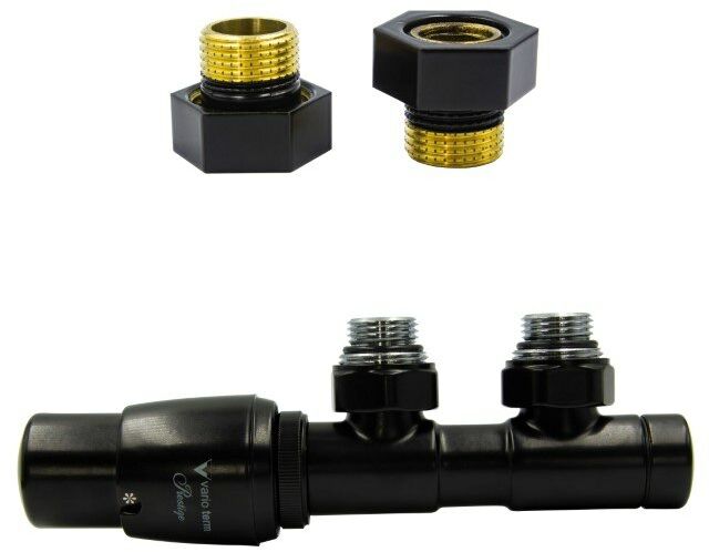 Zawór termostatyczny 50mm TWINS czarny mat lewy GZ1/2