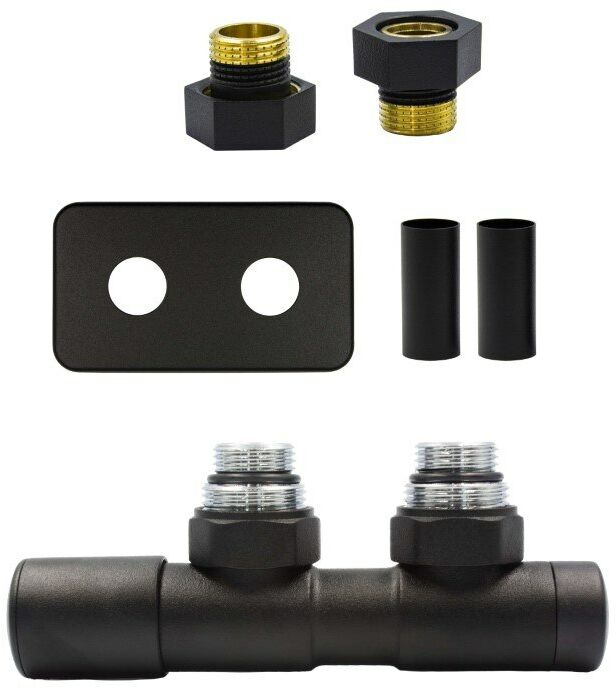 Zawór regulacyjny 50mm TWINS czarny strukturalny lewy GZ1/2 All in One rozeta zespolona prostokątna