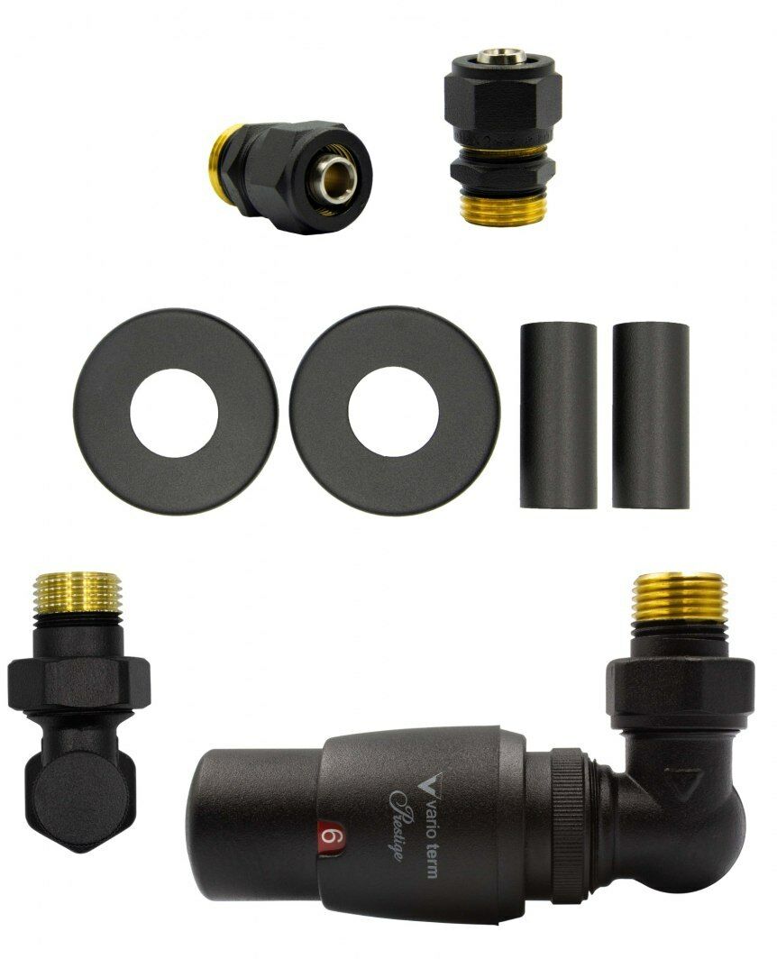 Zawór termostatyczny trójosiowy Master czarny strukturalny prawy Pex All in One